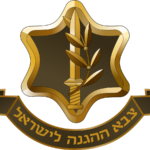 סמל צבא ההגנה לישראל, כולל חרב ועלים בתוך כוכב עם סרט מתחת.